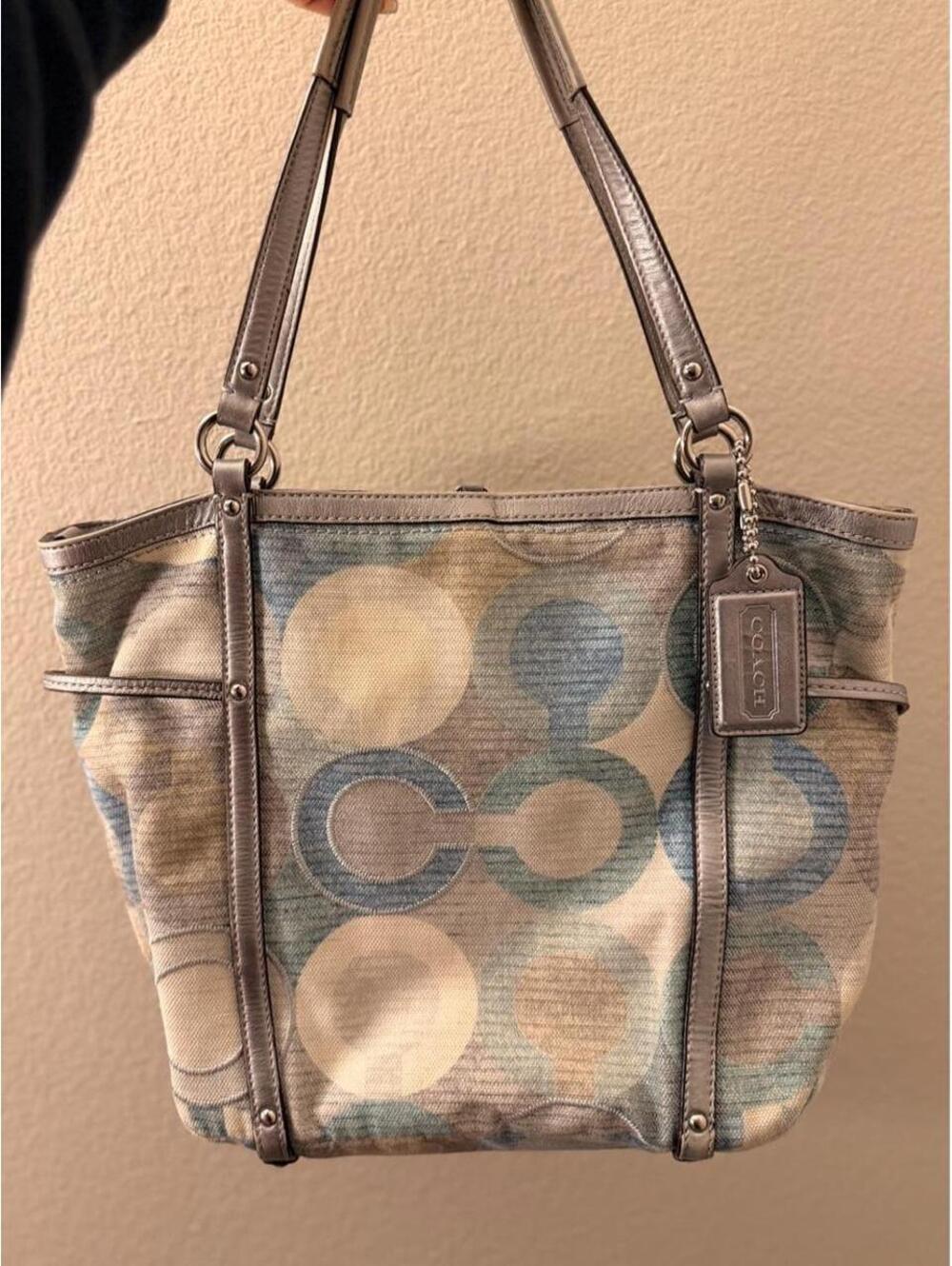Vintage Coach Audrey Metallic Graphic Op Art Cinched Tote